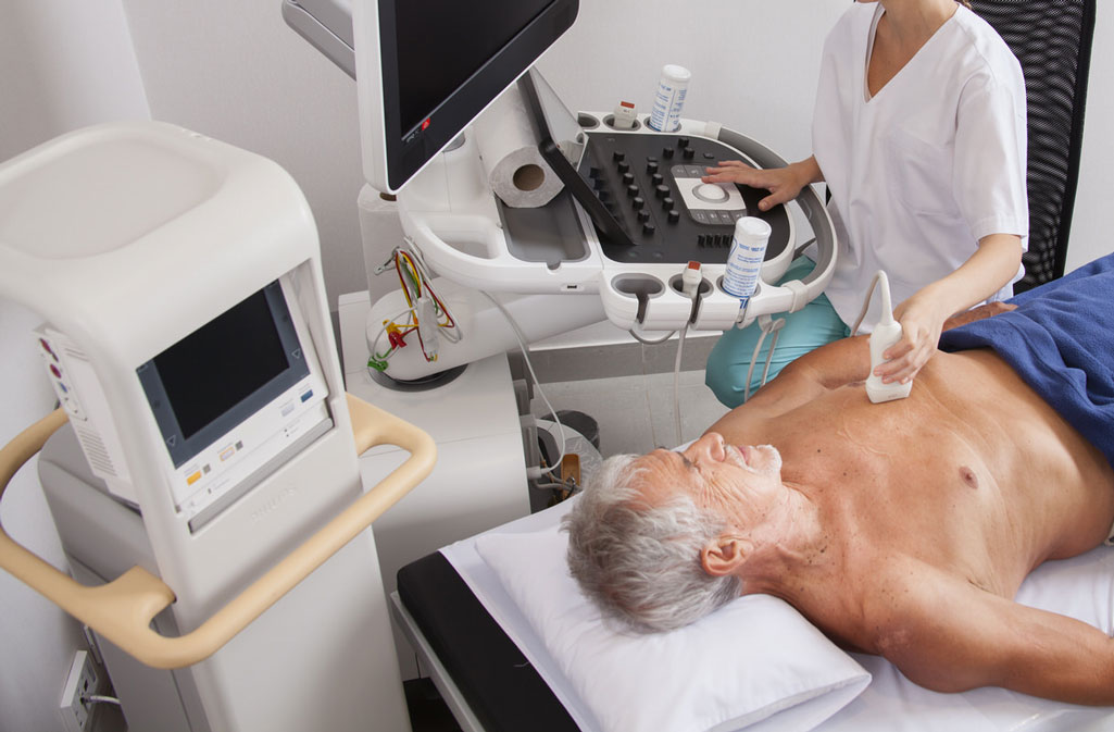 Clinician performing an ultrasound examination
